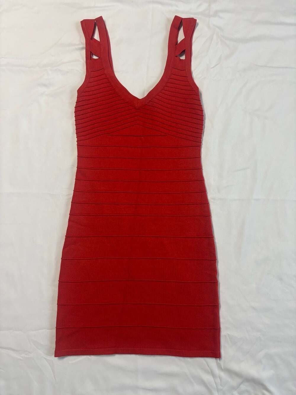 Arden B. Red Ribbed Knit Bodycon Mini Bandage Dress
